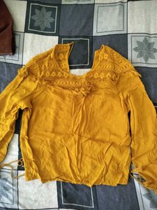 Yellow Lace Neck Blouse