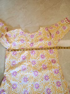 White Kurta with Yellow &amp; Pink Print