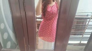 Pink Printed Kurta with White skirt