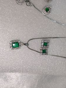 American Diamond Silver Green Pendant Set