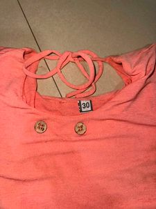 Coral Orange Top with Tie Neck