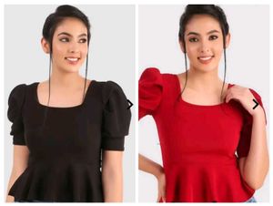 Combo Puff Sleeve Peplum Tops