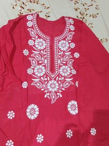 Beautiful Red Kurta with White Embroidery