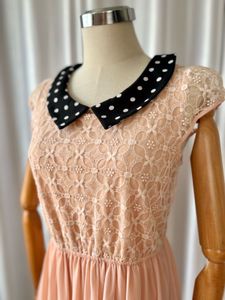 Peach Lace Dress with Polka Dot Collar