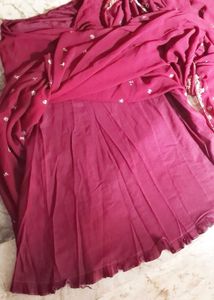heavy fancy Maroon Ready to wear Saree blouse set
