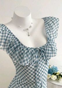 y2k flares ruffled Cute Gingham Mini Dress