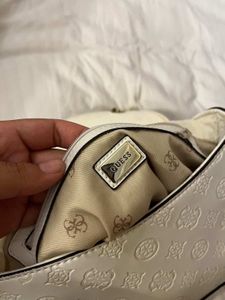 Guess White Embossed Chain Shoulder Bag