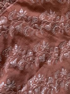 soft organza sequined saree -nude brown