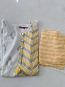 slivless Stylish White & Yellow Kurta Set