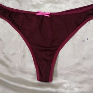 Burgundy Thong with Pink Bow