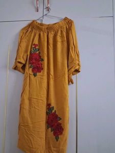Mustard Yellow Off-Shoulder Embroidered Tunic Top