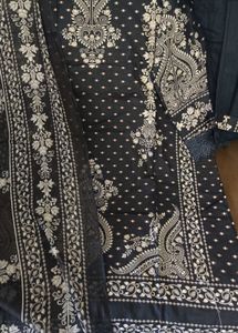 Elegant Black &amp; White Printed Kurta Set with Dupat