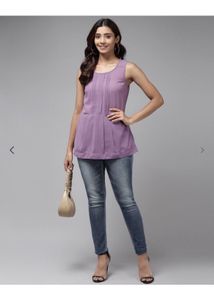 Stylish Lavender Pleated Sleeveless Top
