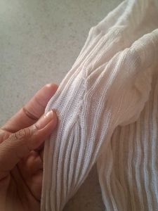 White and Cream Ribbed Knit Cardigan