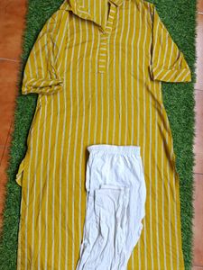 Mustard Yellow Striped Kurta Set