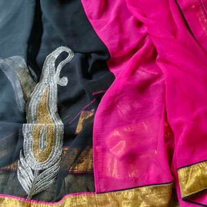 Elegant Black Saree with Gold Embroidery