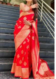 Elegant Red Banarasi Silk Saree🥰😍🤩❤️
