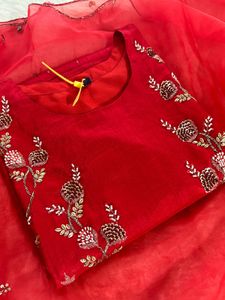 Stunning Red Embroidered kurta set
