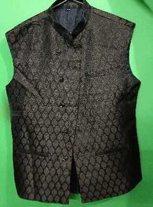 Premium Black Brocade Nehru Vest