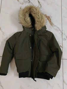 Kid's Green Fur Hooded Winter puffer Jacket
