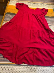 Embroidered Red Tiered Kurta