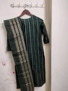 Stylish Dark Green Embroidered Kurta Set