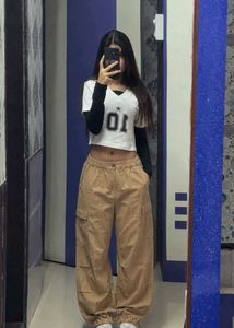 🤎 Beige y2k 100% Cotton Cargo Joggers Size 32-44