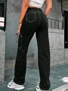 Black Cargo Pants with White Stitching