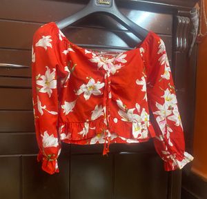 red floral crop top