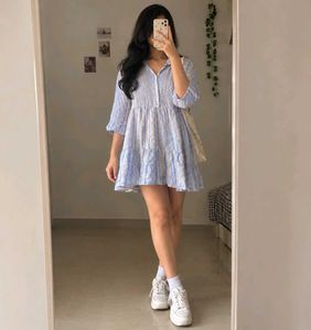 Cute Blue Striped Tiered Mini Dress