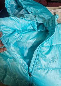 Aqua Puffer Jacket with Hood