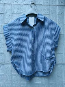 New with tag Korean Blue Striped Sleeveless Shirt