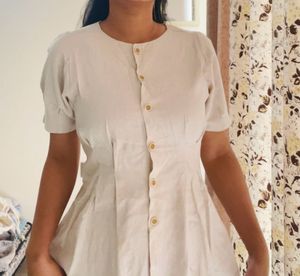 Cream Button-Up Midi Dress