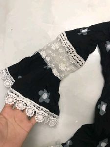 Black Kurta with White Floral Print