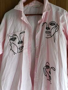 Pink Embroidered Face Shirt