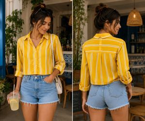 Yellow Striped Cropped Shirt