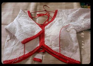 (New)Designer White Blouse with Red Trim