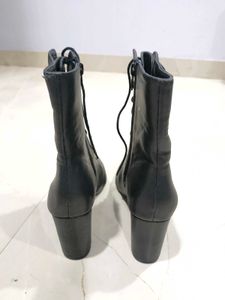 Stylish Black Lace-Up Heeled Boots