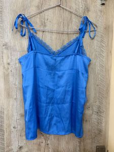 Blue Satin Lace Pajama Set