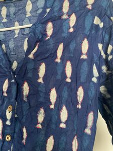 Blue Fish Print Kurta