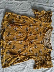 Yellow Floral Ruffled Sleeve Top