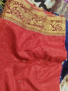 Red Saree with Gold Border