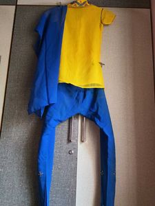 Yellow Kurta Set with Blue Bottoms