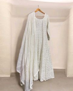 White Anarkali Gown with Dupatta