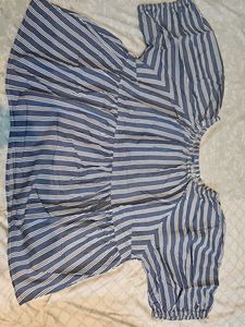 Blue Striped Off-Shoulder Top