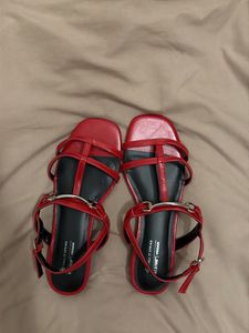 Red Strappy Flat Sandals