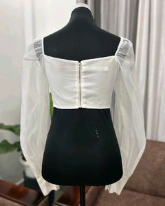 Chic White Sheer Sleeve Corset Top