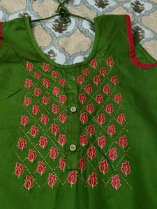 green embroidered kurta set