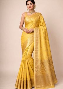 Yellow Silk Saree ( attached blouse)