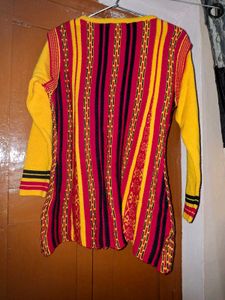 Yellow &amp; Pink Patterned Long Cardigan
